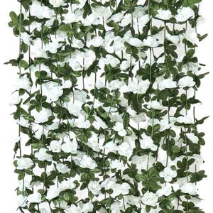 KHOYIME 9 Pack 72 FT Artificial Flower Garland, Fake White Roses Vines Silk Flowers Faux Plastic Outdoor Hanging Floral Ivy Garland Decoration for Wedding Arch Bedroom Home Wall Backdrop Room Decor