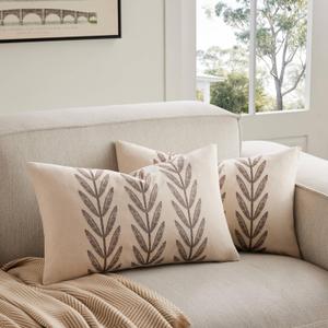 100% Cotton Farmhouse Leaves Lumbar Throw Pillow Covers Set of 2, 12x20 Inch Chocolate Pastoral Decorative Print Cushion Covers for Sofa Bed Living Room Home Decor