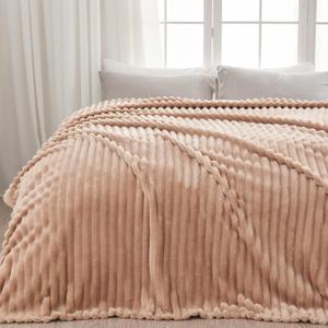 NEWCOSPLAY Super Soft Queen Blanket Taupe Premium Silky Flannel Fleece 3D Ribbed Jacquard Lightweight Bed Blanket All Season Use (Taupe Ribbed, Queen(90"x90"))