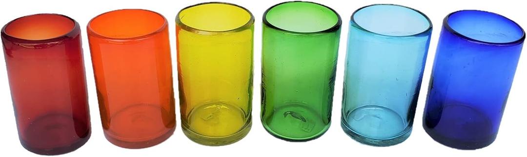 Rainbow Colored 14 oz Drinking Glasses (set of 6), Recycled Glass, Lead-free, Toxin-Free (14oz Drinking)