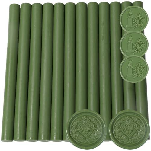 Olive Green Wax Seal Sticks for Seal Stamp, 10 Pcs Glue Gun Wax Sealing Sticks Set Suit to 0.43'' Glue Gun Great for Wedding Invitation, Cards, Envelopes, Christmas Ideas (Olive Green)
