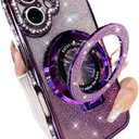 for iPhone 17 Magnetic Kickstand Case, [Compatible with Magsafe] Shockproof Cute Bling Glitter Diamond Rhinestone Ring Holder Camera Protector Soft Cover for Girl Woman for iPhone 17, Purple