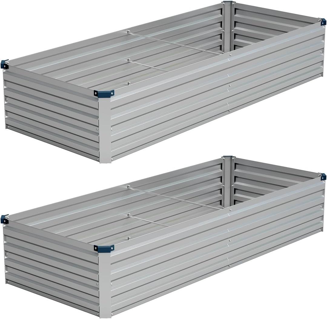 Vengarus 8x2x1FT (2 Pack) Galvanized Raised Garden Bed-Outdoor Planter Box for Vegetables,Metal Flower Boxes with Corner,Planter Raised Bed,(Silver)