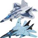 Double Fighter Jet Toy, F14 & F22 Diecast Planes with Lights & Sounds, Pull Back Military Airplane Toy Gift for Toddler,Kids, Boys