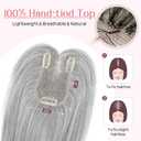 HOOJIH Hair Topper for Women with Thinning Hair 4x2.5inch Base Real Human Hair Topper with Bangs Handmade Invisiable Lace Front Topper - Light Gray