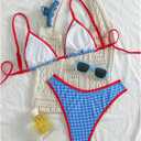 SOLY HUX Bikini Sets for Women Plaid Gingham Bathing Suit Triangle High Cut Two Piece Swimsuit, Large, Blue Plaid