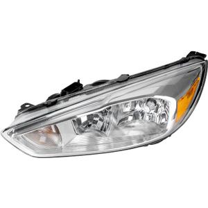 PHILTOP Headlights Assembly Compatible with 2015 2016 2017 2018 Ford Focus,Chrome Housing Clear Lens Amber Reflector,Halogen Headlamps Left & Driver Side