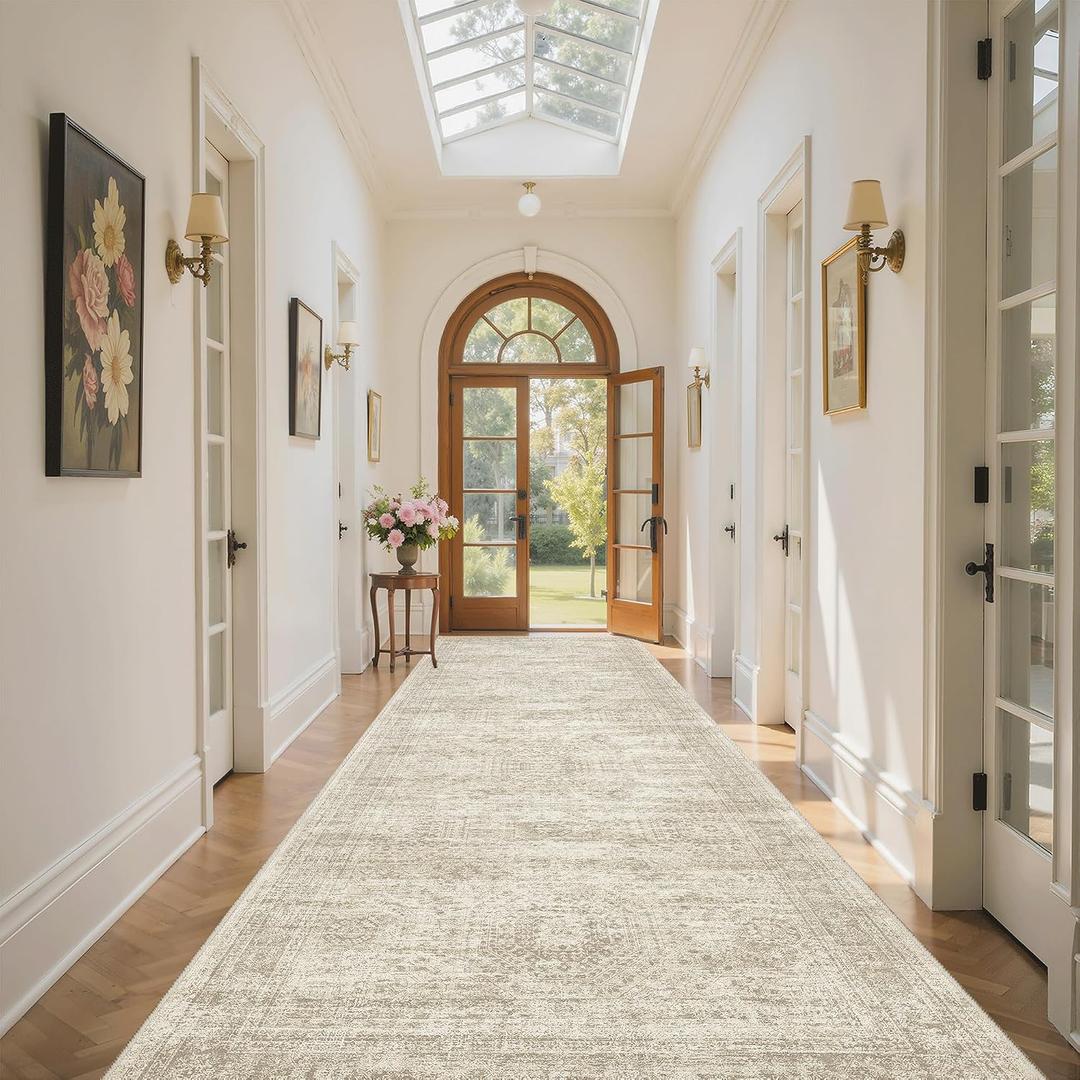 Soalmost Washable 4x12 Hallway Runner Rug Non-Slip Kitchen Entry Rugs Beige
