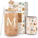 Personalized Gifts for Women, Monogrammed Gifts for Women, Initial 16 oz Glass Cups With Lids and Straws, Customized Mug, Personalized Birthday Gifts Christmas Gifts for Her Mom Friend Woman, M