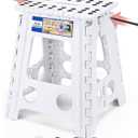 ACKO Folding Step Stool Foldable 16 Inch 400 lbs Capacity, Plastic Stools for Adults and Kids, Collapsible Stools for Kitchen, Stepping Stool with Handle (White)