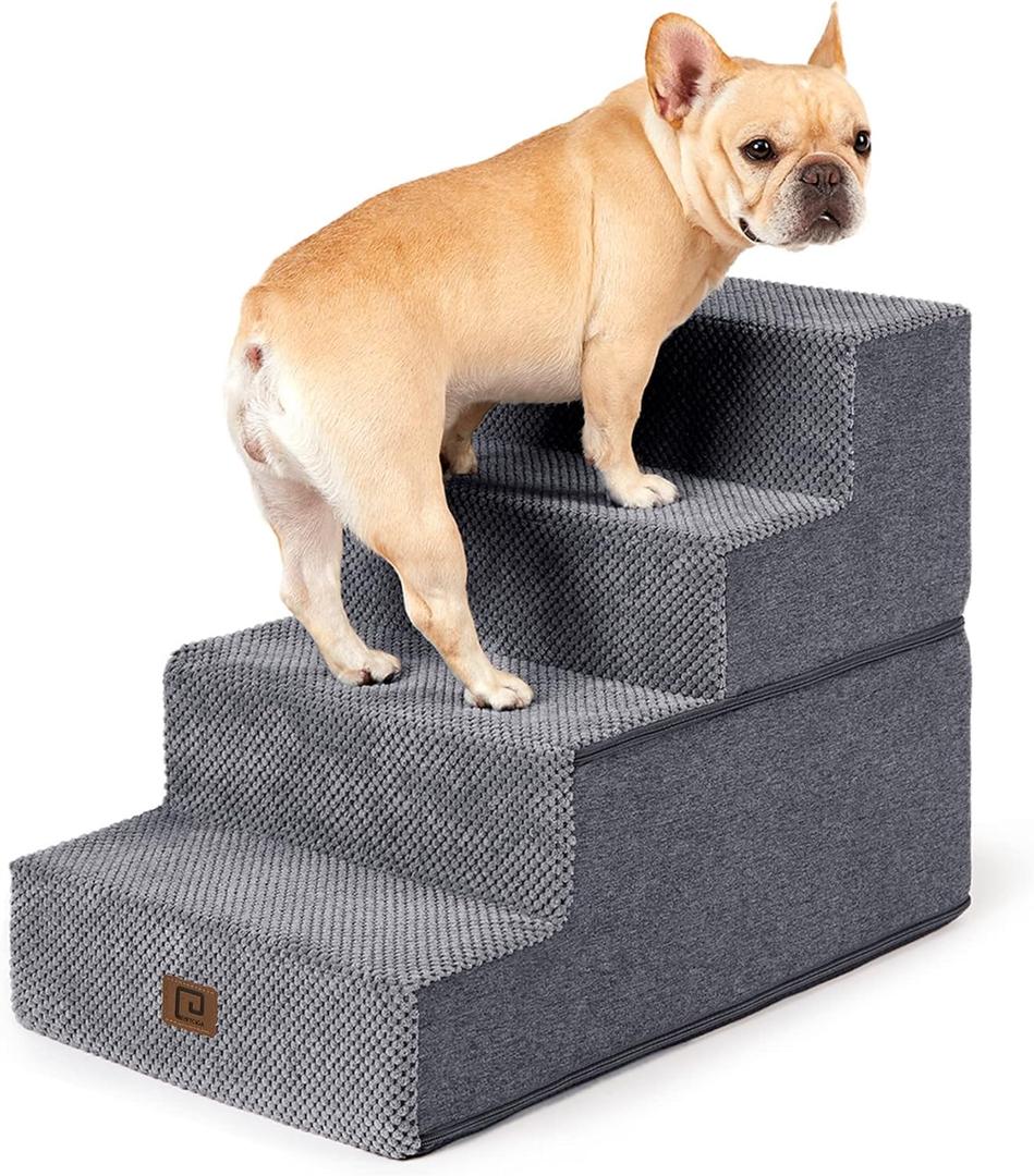EHEYCIGA Dog Stairs for Bed 18H, 4-Step Dog Steps for High Bed, Pet Steps for Small Dogs and Cats, Non-Slip Balanced Pet Ramp Indoor, Grey (15" x 24" x 18", Grey)