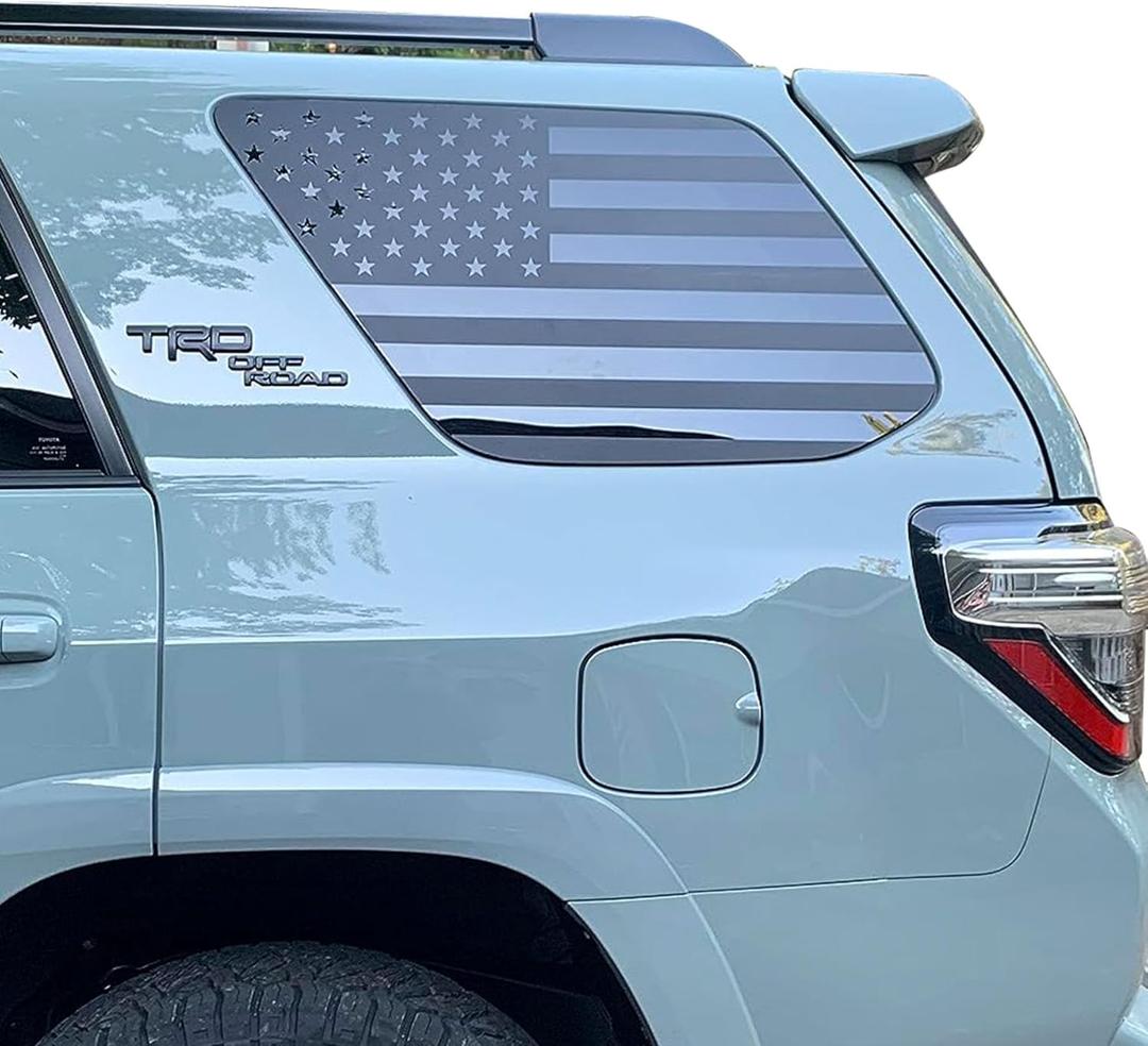 Rear Window American Flag Decal Fits Toyota 4Runner 5th Gen 2010-2017 2018 2019 2020 2021 2022 2023 2024, Precut Back Side Window Glass USA Flag Vinyl Sticker Accessories(Matte Black)