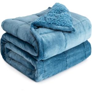 Cottonblue Sherpa Weighted Blanket for Adults Twin Size 15 lbs, Soft Fleece Weighted Throw Blankets 48x72 Inches, Fuzzy Flannel Heavy Blanket Machine Washable for Bed Calming Relaxing, Slate Blue