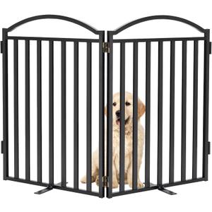 Malier Metal Freestanding Dog Gates, 32'' Height Outdoor Indoor Dog Fences, 48'' Extra Wide Pet Gate, Foldable Puppy Free Standind Tall Pet Gate for Stairs, Hallways, Doorways, Yard (Black 2 Panels)