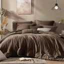 Monbix Oversized Queen Comforter Set, Chocolate Brown Cationic Dyeing Bedding Set Reversible, Bed in a Bag 7 Pieces with Comforter, Sheets, Pillowcases & Shams