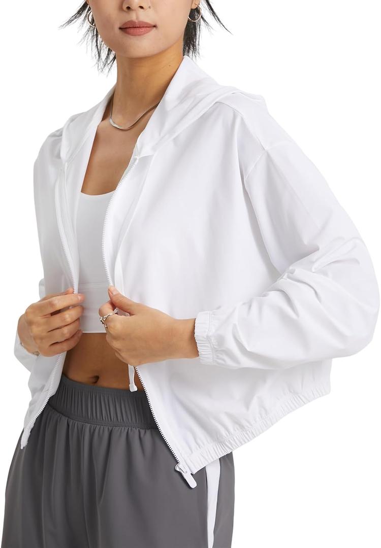 Wyeysyt Womens Athletic Jackets UPF 50+ UV Sun Protection Jackets | Cropped Running Jackets, Zip Up Hoodie Outdoor Jackets (S)