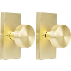 2 Pack Gold Dummy Door Knob Interior,Satin Brass Bifold and Closet Door Knobs Inactive Dummy Door Handles