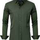 J.VER Men's Dress Shirts Solid Long Sleeve Stretch Wrinkle-Free Formal Shirt Business Casual Button Down Shirts (Large, Army Green)