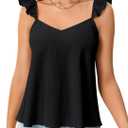 Rooscier Women's Ruffle Strap V Neck Backless Peplum Babydoll Cute Vacation Cami Tops (Black, XL)