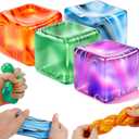 Gemscream 4 Pack Ice Cube Stress Relief Balls Soft Squeeze Fidget,4 Color | Sensory Fidget Toys for Anxiety Relief, Maltose Flow Gummy Texture Pattern, Party Favors Prizes Bulk Supplies for Adults, 1.41 inches