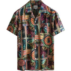 JOGAL Mens 70s Shirt Vintage Floral Hawaiian Shirts Short Sleeve Button Down Shirts Aloha Summer Beach Shirts L