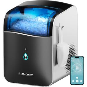 EUHOMY Smart Nugget Ice Maker Countertop, Portable Sonic Ice Maker with APP Control, 40lbs/24H, Ready in 8 Mins, Self-Cleaning, Pebble Ice Machine with Hanging Ice Scoop for Home/Kitchen/Office (Black)