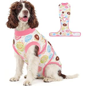 Kuoser Dog Surgery Recovery Suit, Soft Breathable Dog Recovery Suit for Female Spay Male Nueuter, Anti Licking Puppy Onesie Pet Surgical Suit for Dogs Abdominal Wounds Skin Disease, Donut M