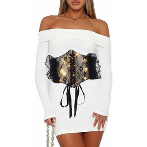 Bounzhi Women Wide Elastic Corset Belt Stretch Leather Belt Dresses Belt Lace Vintage Waist Belt Buckle for Women and Girls (Black)