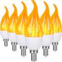 E12 LED Flame Light Bulbs, 3 Modes Flickering Light Bulbs, Candelabra Candle Fire Light Bulb for Home Party Patio Indoor Outdoor Halloween Decorations (6 Pack) (Yellow)