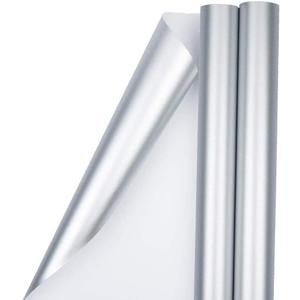 JAM Paper Gift Wrap - Matte Wrapping Paper - 50 Sq Ft Total (30 in x 10 Ft Each) - Matte Silver Foil - 2 Rolls/Pack