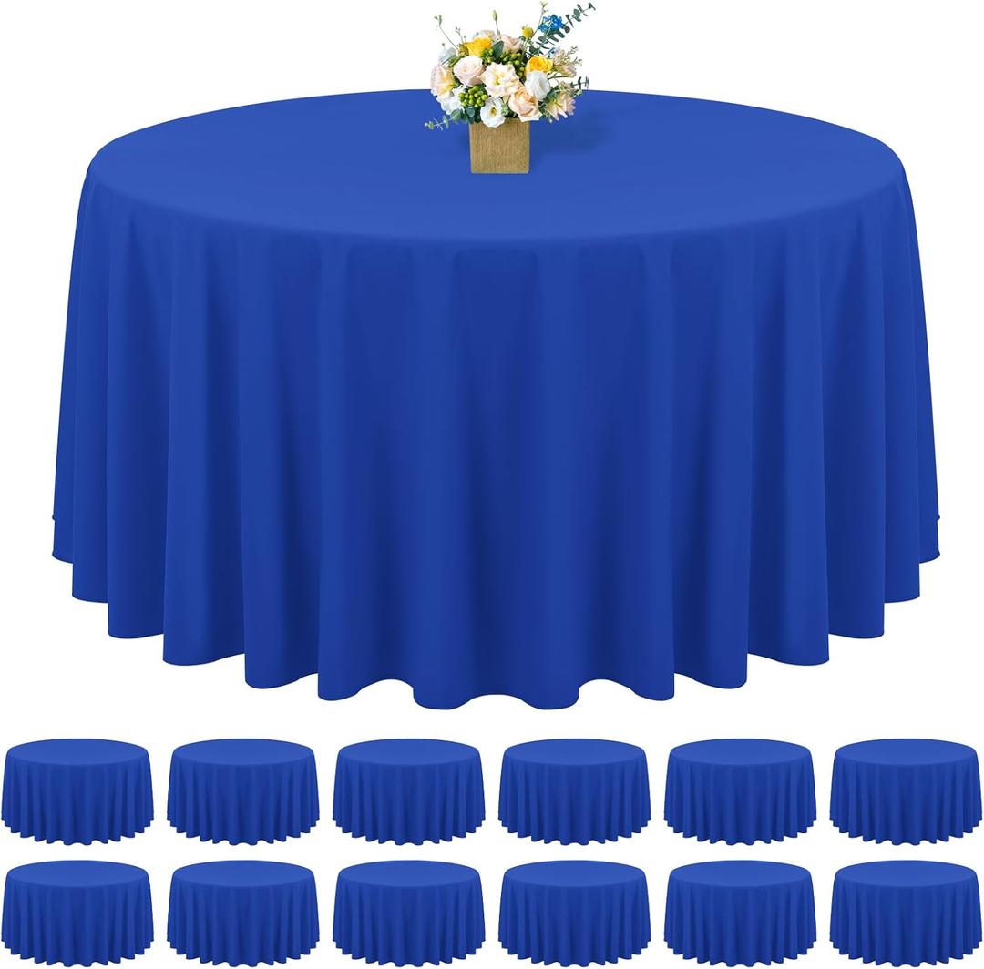 12 Pack Round Tablecloths - 120 Inch, Royal Blue Polyester Table Cover for Round Table, Stain and Wrinkle Resistant Washable Fabric Tablecloth, Polyester Tablecloth for Wedding Banquet Parties
