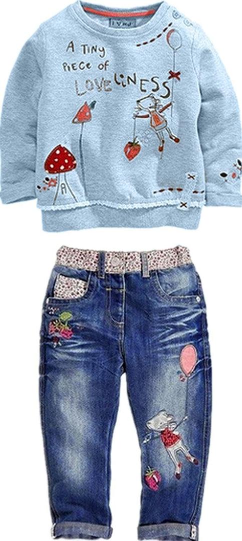 MAXIMGR Toddler Girl Clothes Baby Girl Outfits Cute Long Sleeve Cartoon Top + Jeans Pants Fall Winter Girls Clothing Sets