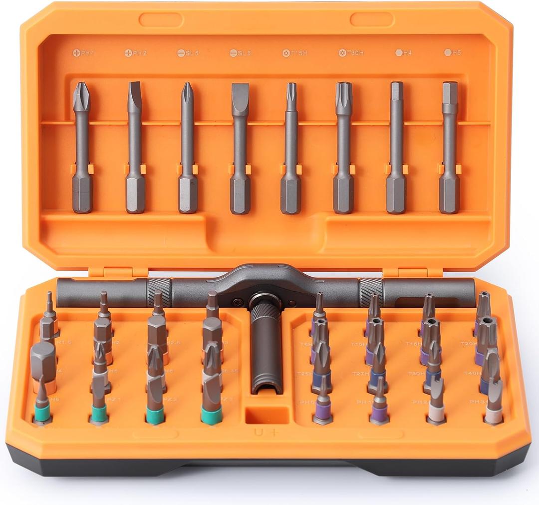 42 in 1 Magnetic Screwdriver Set, DIY Ratchet Screwdriver Set, Multi Bit Magnetic Drive Set with Detachable Ratchet Handle, Portable Compact Repair Tool Kit for Home Furniture Computer Bicycle (Orange)