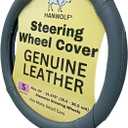 Steering Wheel Cover, Gray, Real Genuine Leather, Small, 14 inch, for Men and Women, Universal, Stretch On, Heat Resistant, Stays Cool, Non-Slip, HANWOLF