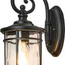 Modern Outdoor Wall Sconce Lights Exterior LightIing Fixtures with Water Ripple Glass Black Finish Die-Casting Aluminum Outdoor Porch Lights for Garden Garage Yards 15.5 Inch Height