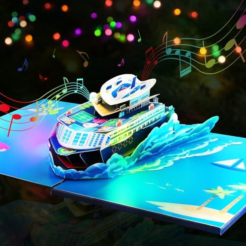 GREETING ART Musical Cruise Ship Birthday Card, Light and Music Happy Birthday Card, 3D Pop Up Birthday Cards for Mom Women Men Dad Father Wife