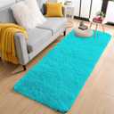 OLANLY 2x8 Machine Washable Runner Rugs for Hallway, Soft Fluffy Shaggy Bedside Rugs for Bedroom, Living Room, Indoor Floor Carpet for Kids Girls Boys, Nursery Rooms, Home Decor Aesthetic, Teal Blue