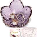 Purple Flower Jewelry Dish Glass Ring Holder Dish Jewelry Tray Cute Vanity Organizer Aesthetic Nightstand Bathroom Room Decor Trinket Dish Mothers Day Friendship Christmas Birthday Gifts for Women