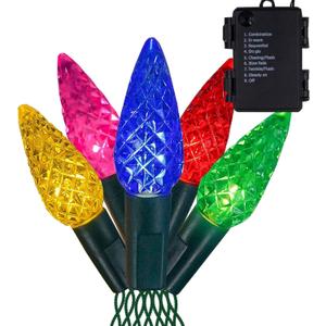 FUNPENY C6 Christmas String Lights, 50 LED 17ft Fairy Lights Black Wire String Lights for Patio Christmas Party Decoration, Purple (Multicolor)