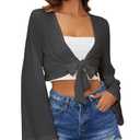 YYA Women's Lightweight Ribbed Cardigan Tie-Front Beach Cover Up with Long Sleeves for Summer Outfits Black XXL
