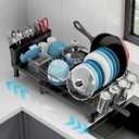 GSlife Expandable Dish Drying Rack - Large Dish Racks for Kitchen Counter with Pan Slot, Anti-Rust Sink Dish Drainer with Drainboard and Utensil Holder, 18.7"-25.2" L x 12.6" W, Black