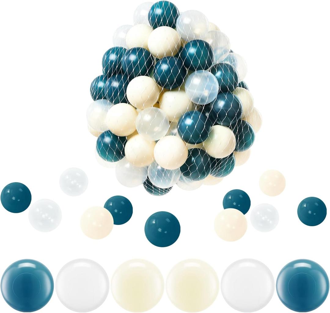 Ball Pit Balls, Safe Non-Toxic BPA-Free Crush-Proof Plastic Balls for Toddlers, Gift for Kids Birthday & Christmas, for Indoor Playpens, Party Decorations & Amusement Activities (100PCS, Morandi blue-creamy white-transparent)