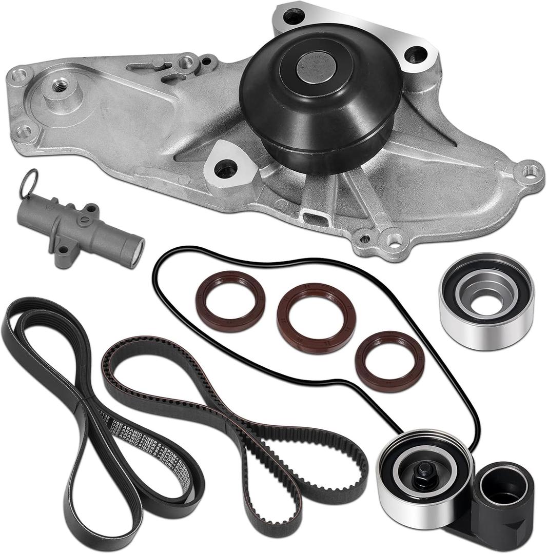Timing Belt Kit with Water Pump Compatible with 2003-2018 Honda Accord Crosstour Odyssey Pilot Ridgeline MDX RDX RL TL TSX ZDX Saturn Vue, 3.0L 3.5L 3.7L, Replaces# TKH-002 TCKWP329 19200-RDV-J01