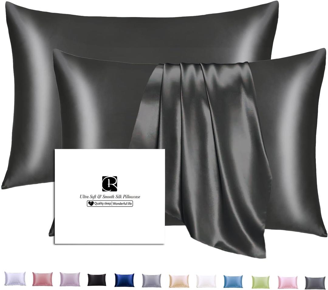 Ravmix Silk Pillow Cases 2 Pack with Zipper, 21momme Mulberry Silk Pillowcase for Hair Skin, Soft Smooth Breathable Cool Pillow Cover for Beauty Sleep with Gift Box(Standard 20"x26", Black)