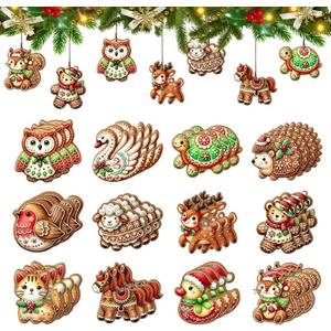 36PCS Wooden Gingerbread Animal Christmas Ornaments - 12 Unique Cookie-Inspired Designs for Tree & Holiday Decor