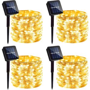 4 Pack Solar Fairy Lights 131Ft 400 LED Outdoor Twinkle Light with 8 Modes, Waterproof Silver Wire String Lights for Garden Patio Party Weding Decor (Warm White)