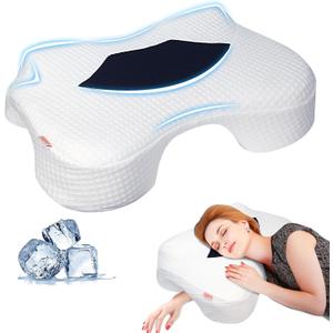 Side Sleeper Pillow with Arm Holes, Memory Foam Pillow for Neck Shoulder Cervical Pain Relief, Ergonomic Arm Holes Positioner Cooling Bed Pillows for Side Sleeping - Black