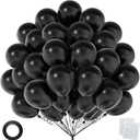 50pcs Black Balloons 12 Inch, Premium Matte Black Latex Party Balloon Kit for 2026 Graduation, Halloween, Wedding, Birthday, Anniversary Decorations (with Ribbon & Adhesive Dots)