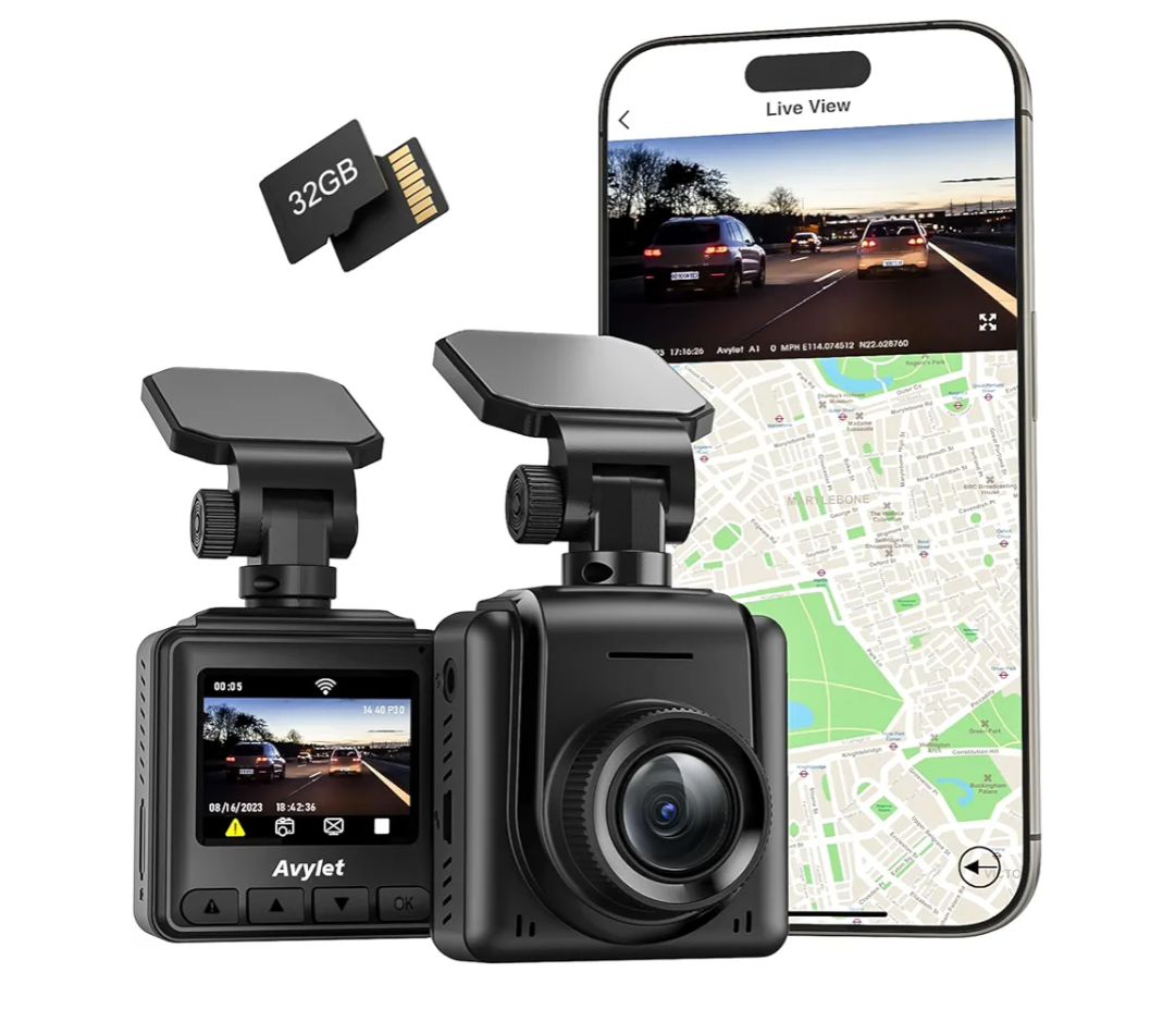 2K Dash Cam with 32 GB Card, 1.5'' IPS Screen, External GPS, WiFi Dash Camera for Cars, Front Dashcams for Cars with APP, WDR, Night Vision, 24 Hours Parking Monitor, G-Sensor, Loop Recording