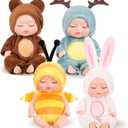 Hanaive 4 Pcs 4 Inch Mini Baby Dolls Lifelike Realistic Baby Dolls Animal Clothes Cute Tiny Gifts for Kids Birthday Party(Cute Style)